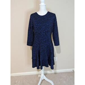 Michael Kors Women's Blue/ Black Long Sleeve Tiered Dress. Size Large